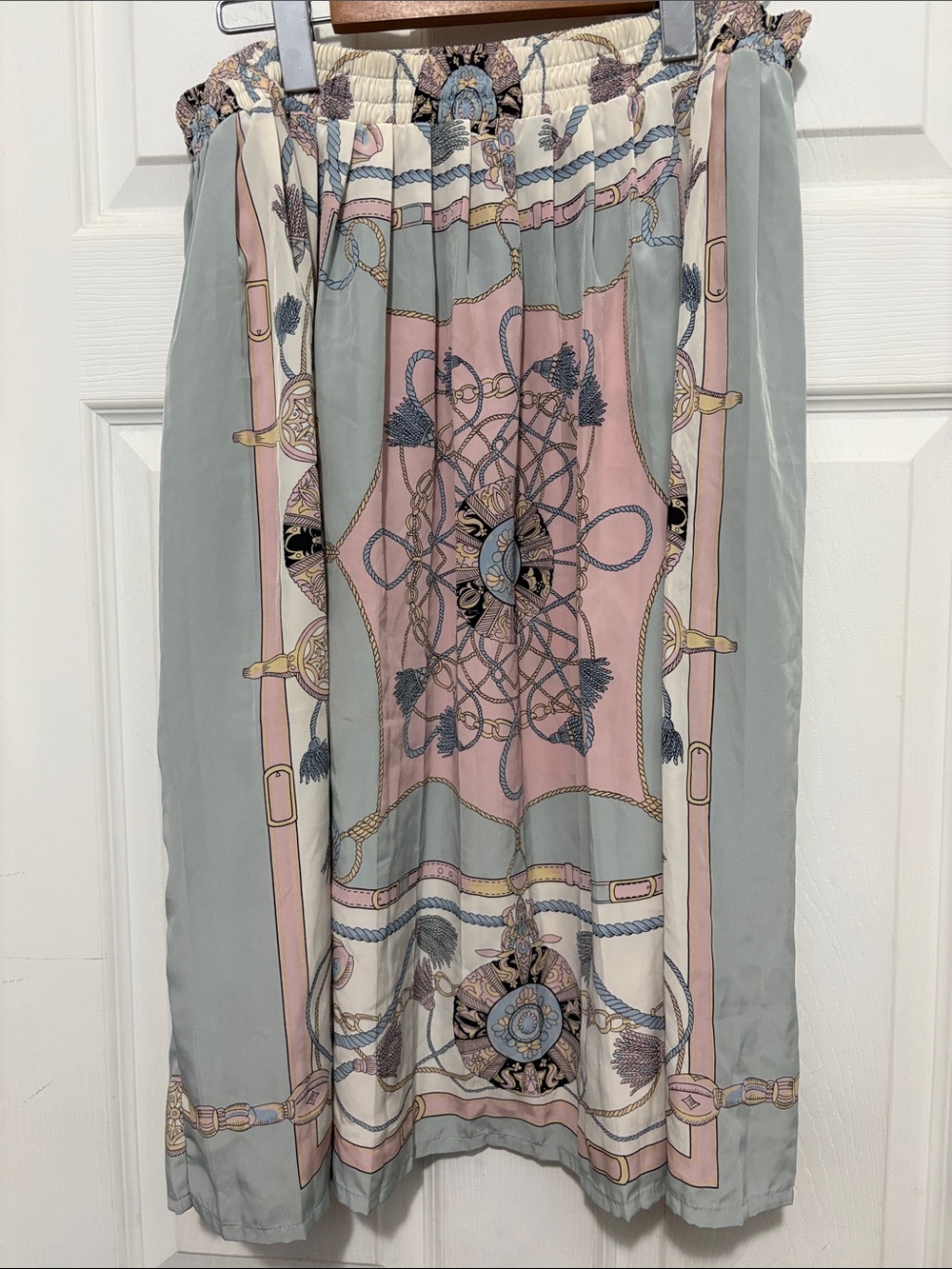 Vintage Philippe Marques Pastel Pink & Light Grey Printed Midi Skirt